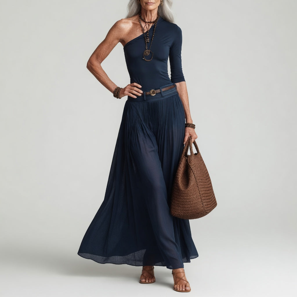 Constance™ — Vestido largo asimétrico un hombro chic