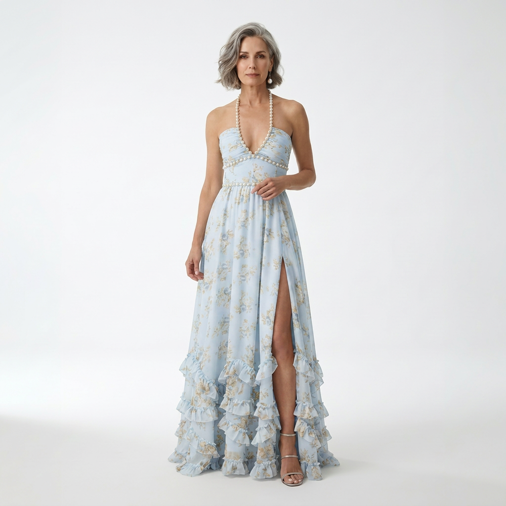 Mérovée™ — Vestido largo floral abertura espíritu romántico
