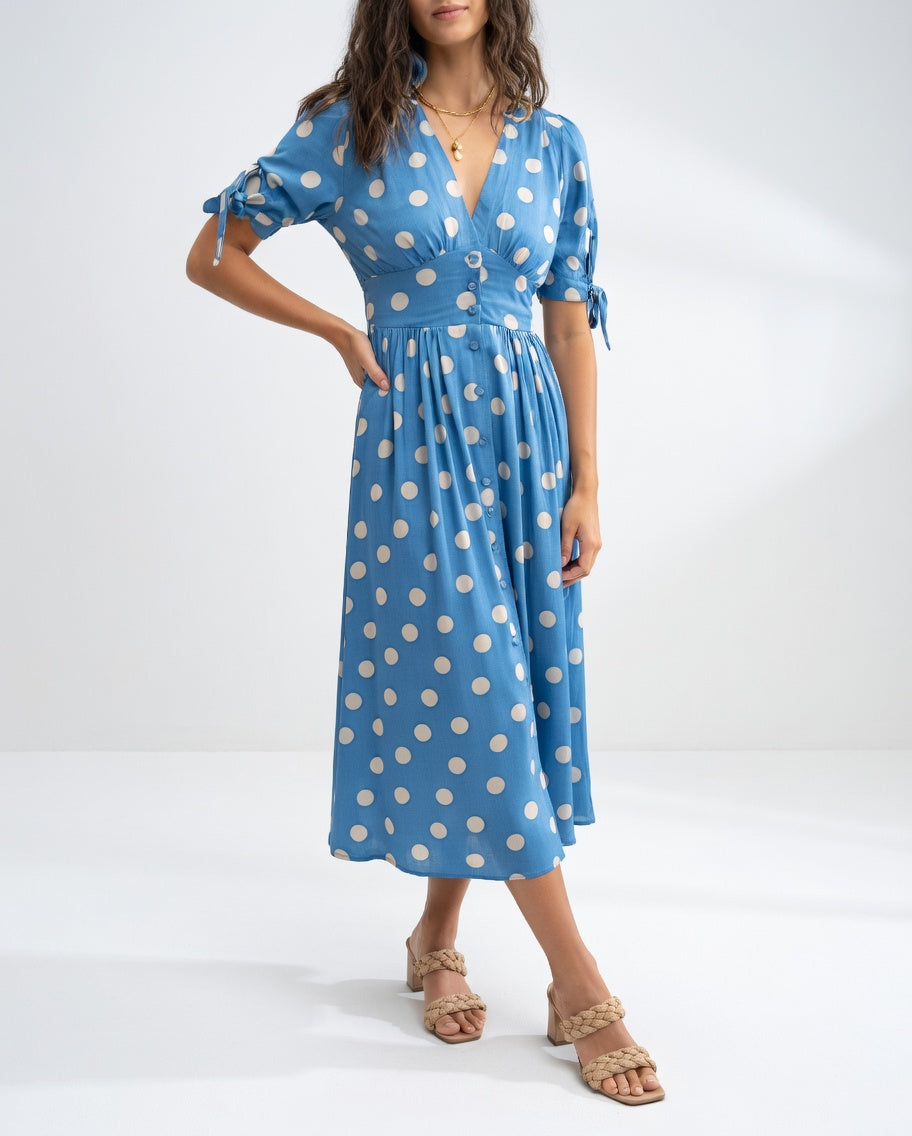 Clarisse™ — Vestido midi de lunares elegancia natural