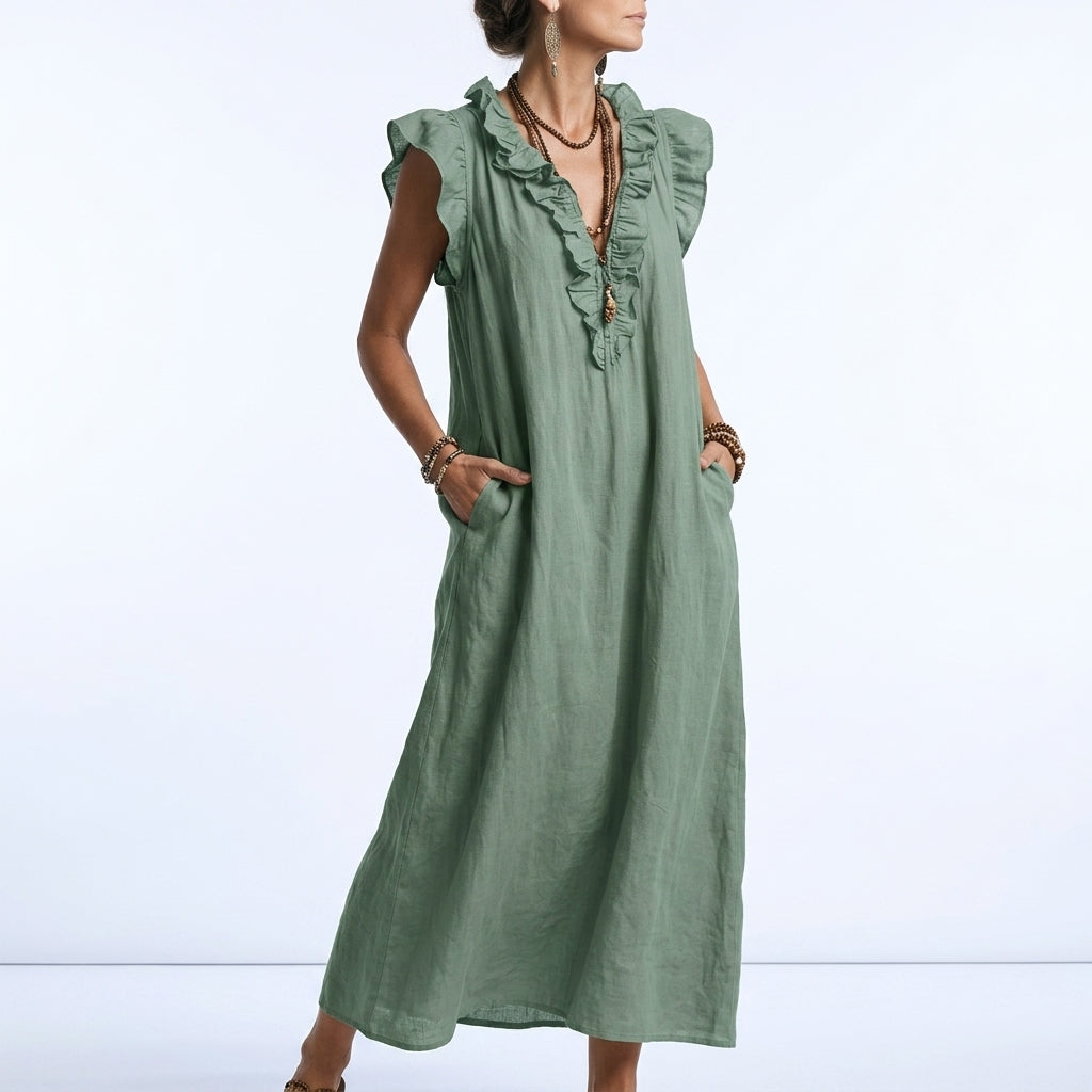 Terrale™ — Vestido maxi boho con bolsillos elegancia natural