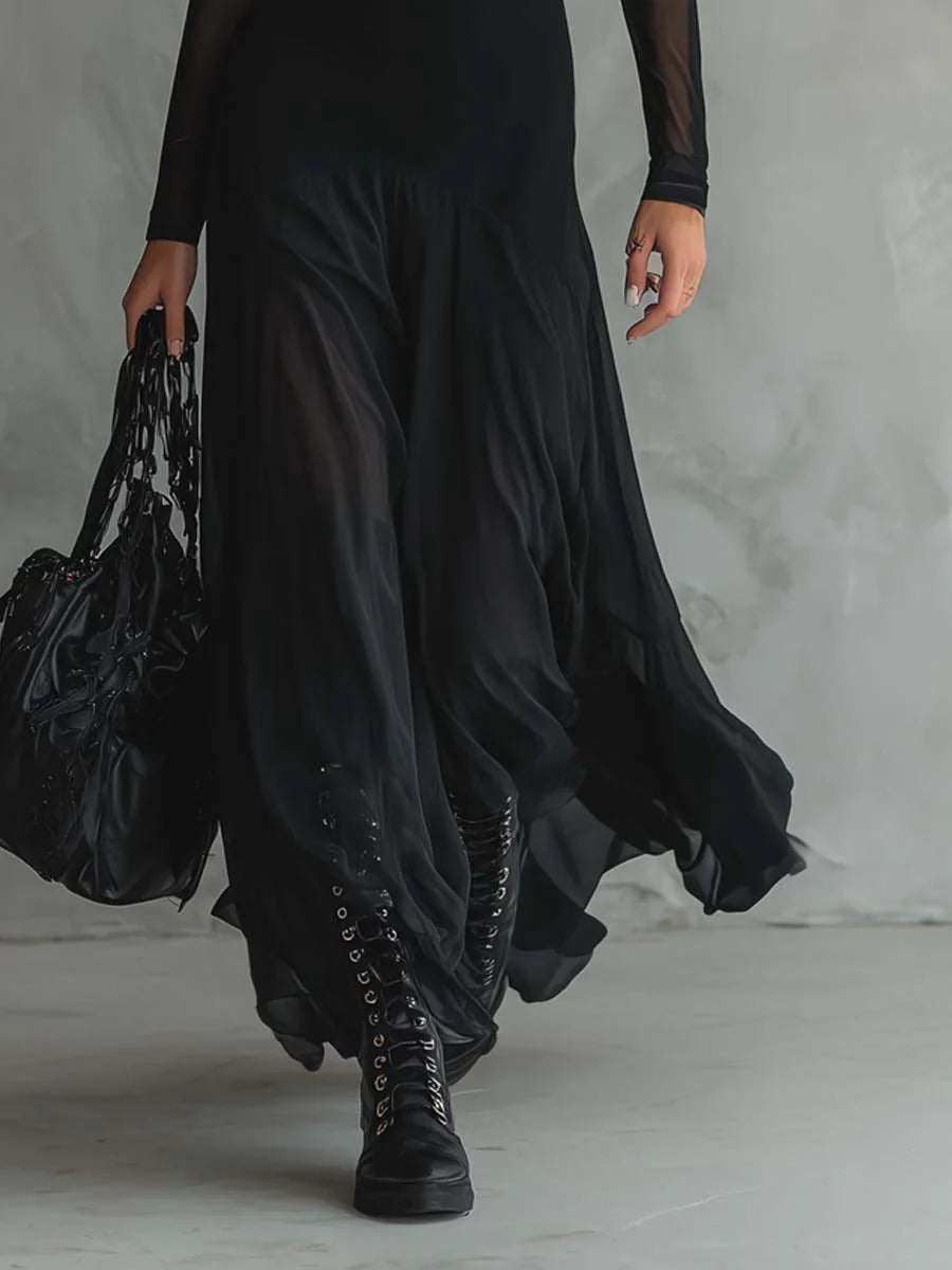 Nerea | Vestido Maxi de Tul Negro con Corte Holgado