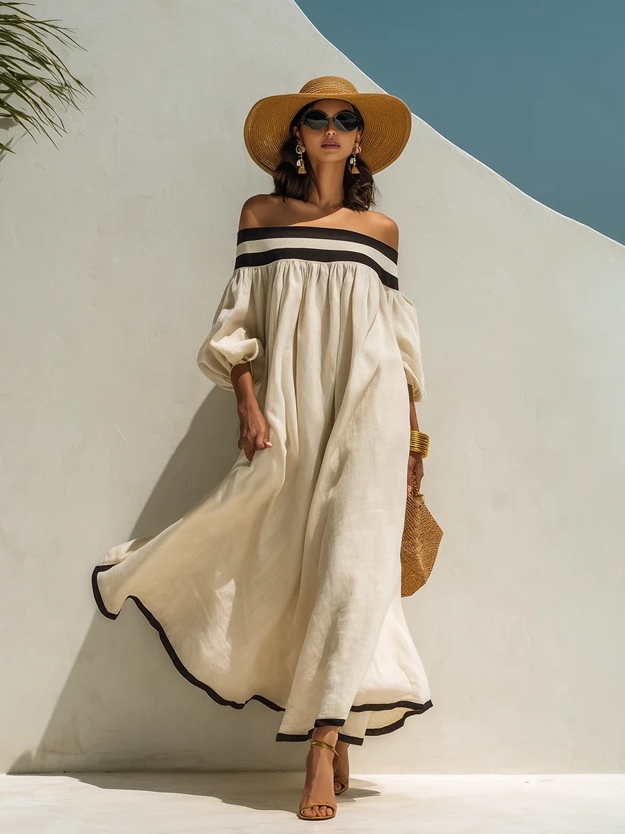 Isabel | Vestido maxi sin hombros y de corte holgado