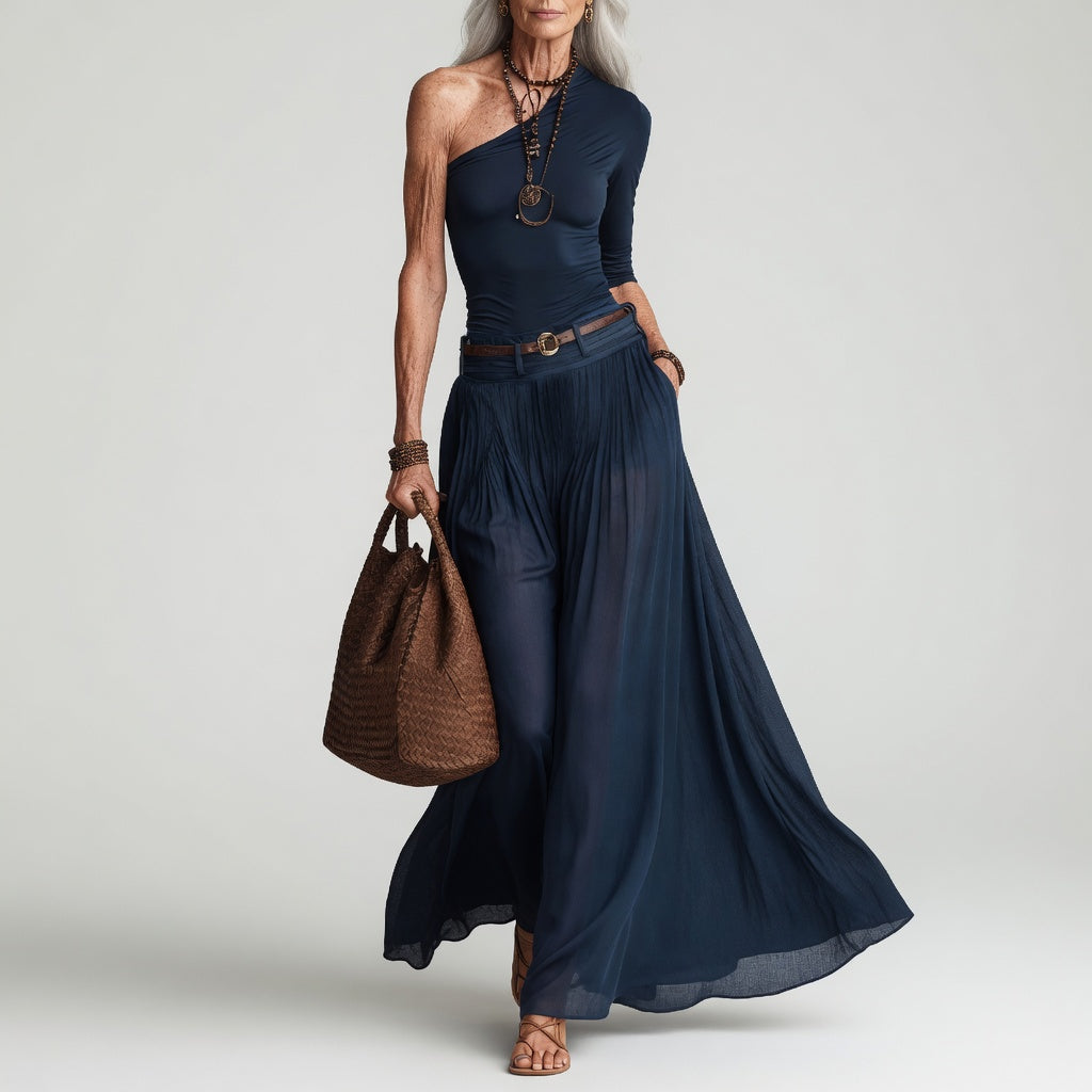Constance™ — Vestido largo asimétrico un hombro chic