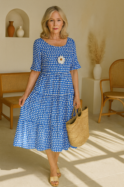 Noémie™ — Vestido midi fluido elegante natural