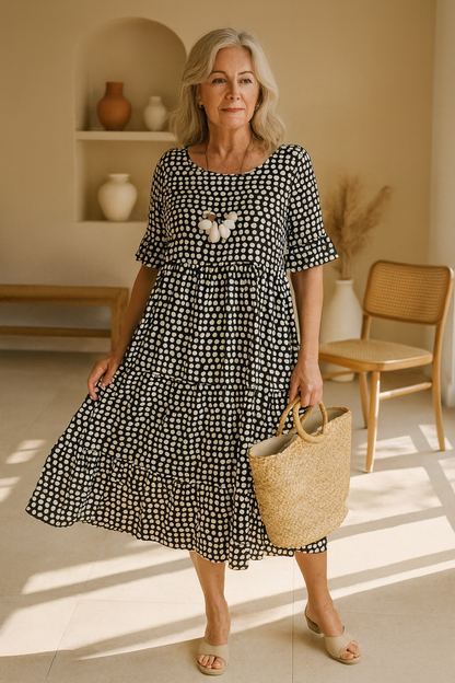 Noémie™ — Vestido midi fluido elegante natural
