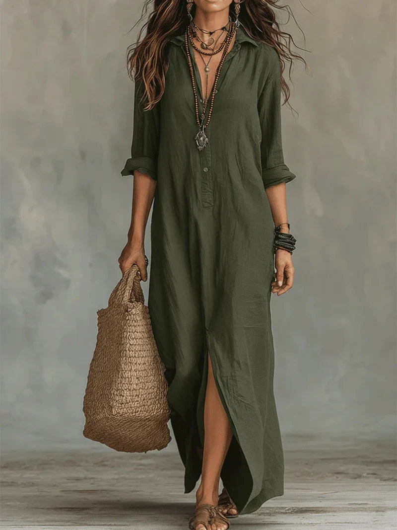 Selena™ | Vestido Maxi Negro Holgado con Botones