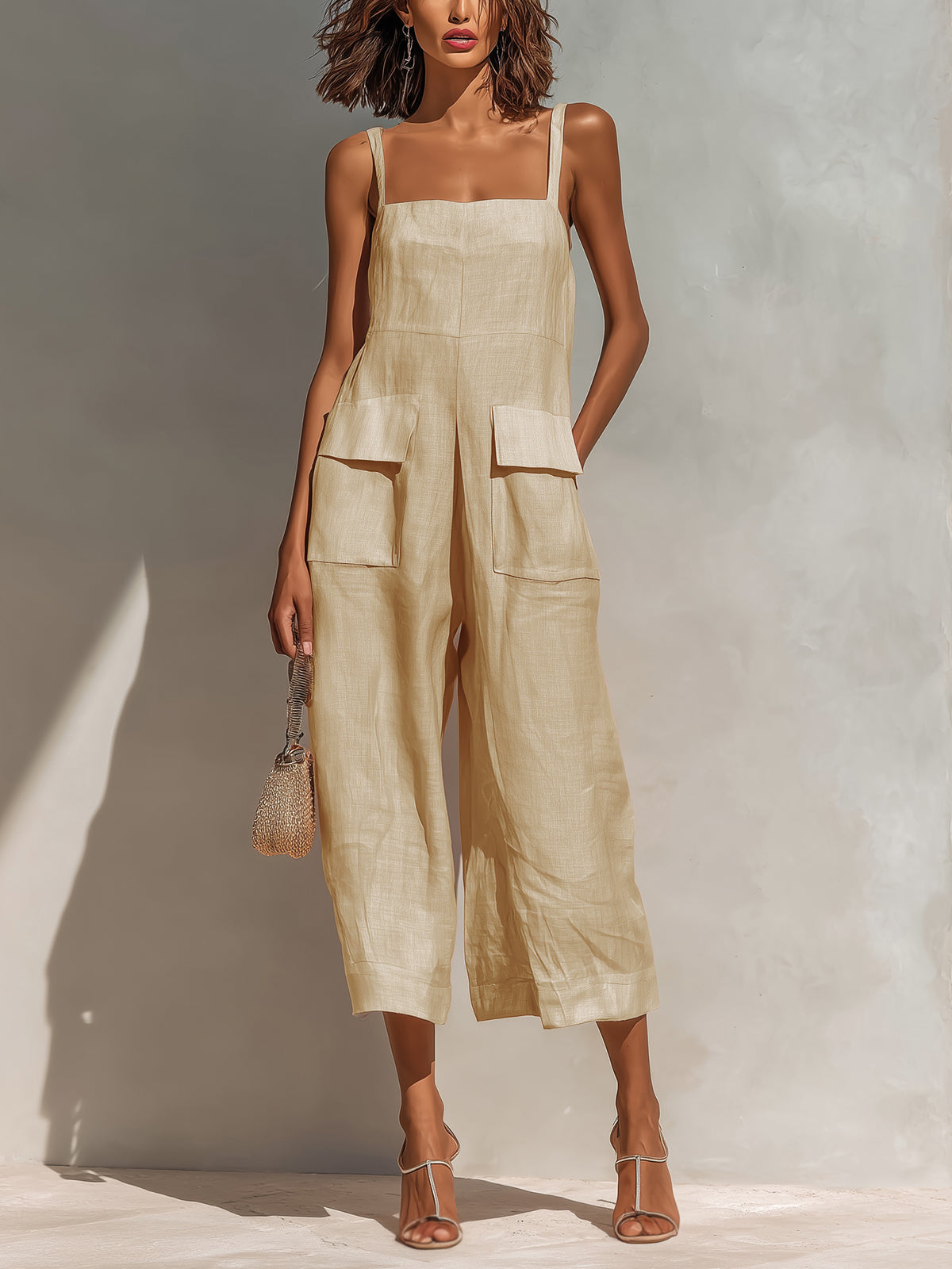 Pilar | Mono elegante con tirantes finos y pernera ancha