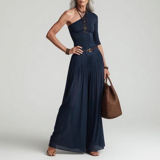 Constance™ — Vestido largo asimétrico un hombro chic