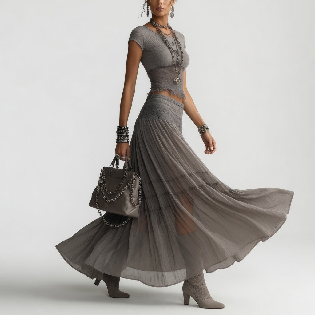 Griseline™ — Conjunto de gasa fluido gris poético elegancia etérea