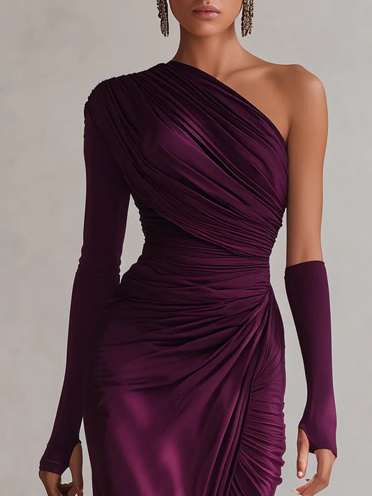 Isadora™ — Vestido maxi drapeado un hombro