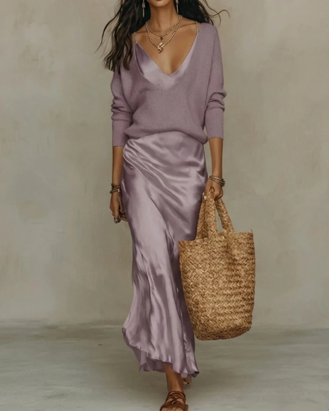 Elena | Vestido midi satinado con jersey incluido