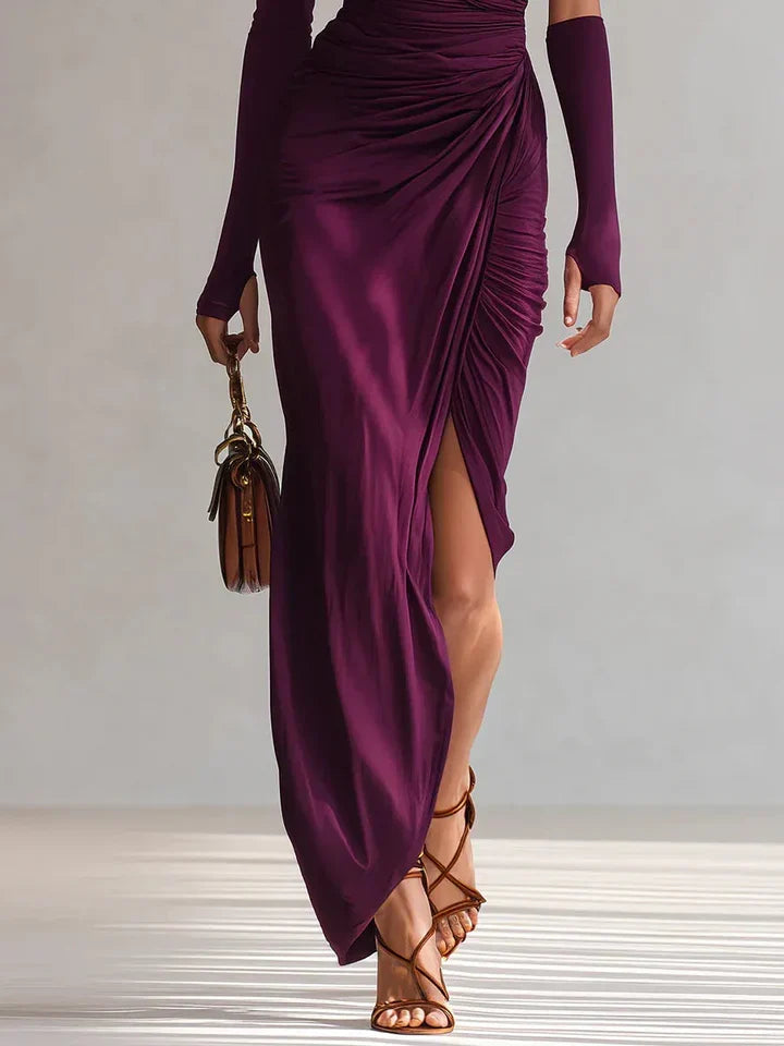 Rosalía™ | Vestido largo de fiesta asimétrico en color violeta