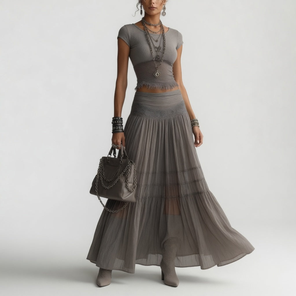 Griseline™ — Conjunto de gasa fluido gris poético elegancia etérea