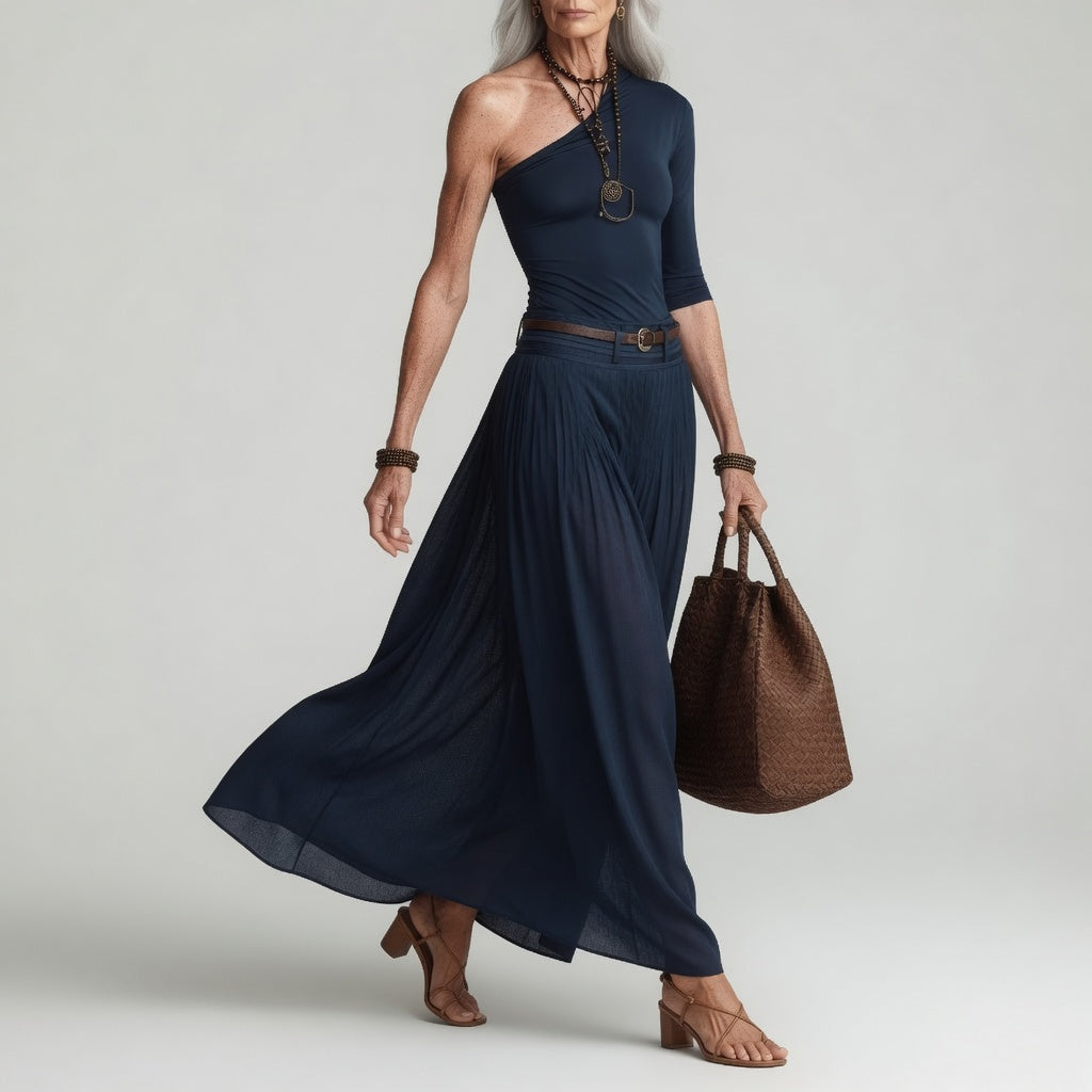 Constance™ — Vestido largo asimétrico un hombro chic
