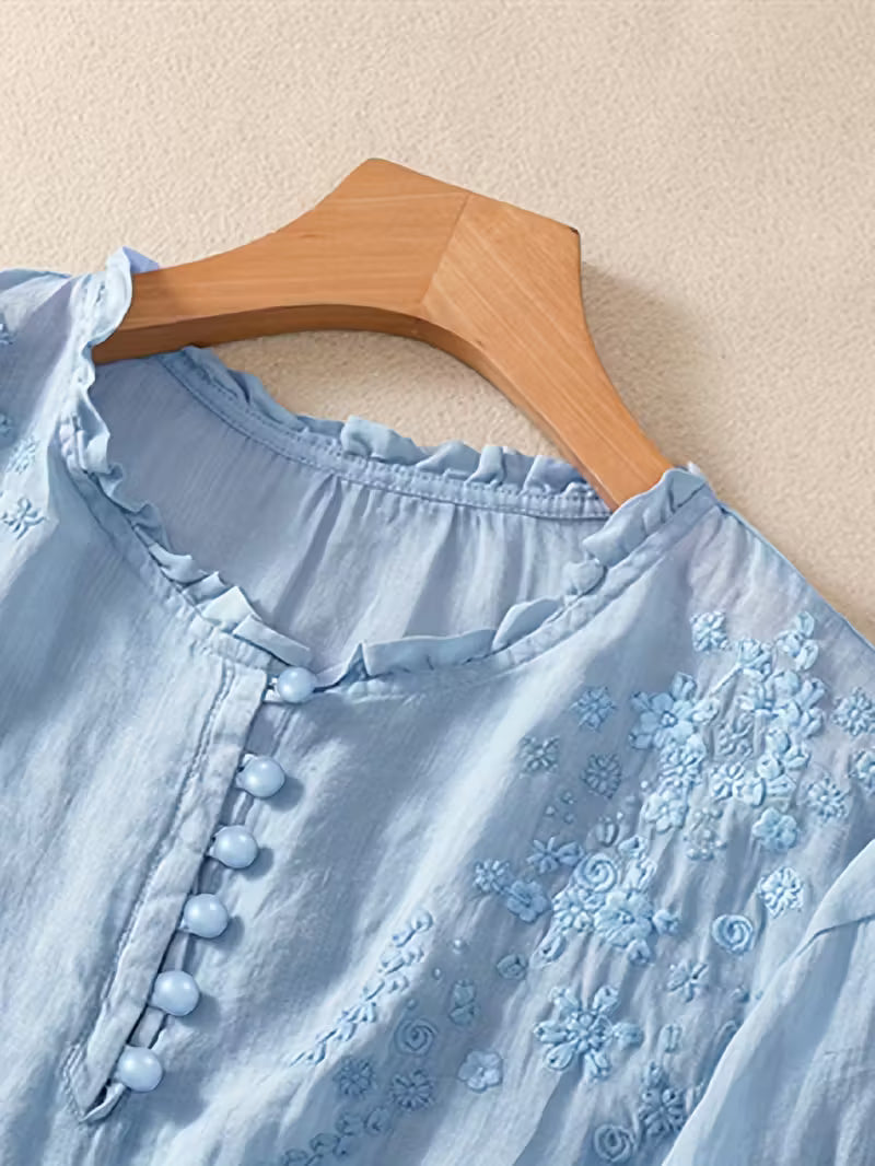 Éléna™ — Blouse brodée élégante en lin mélangé