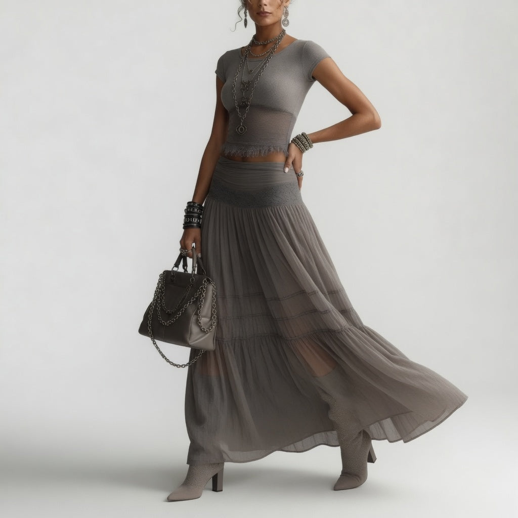 Griseline™ — Conjunto de gasa fluido gris poético elegancia etérea