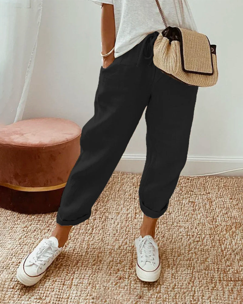 Lucie™ — Pantalón fluido de mezcla de algodón y lino