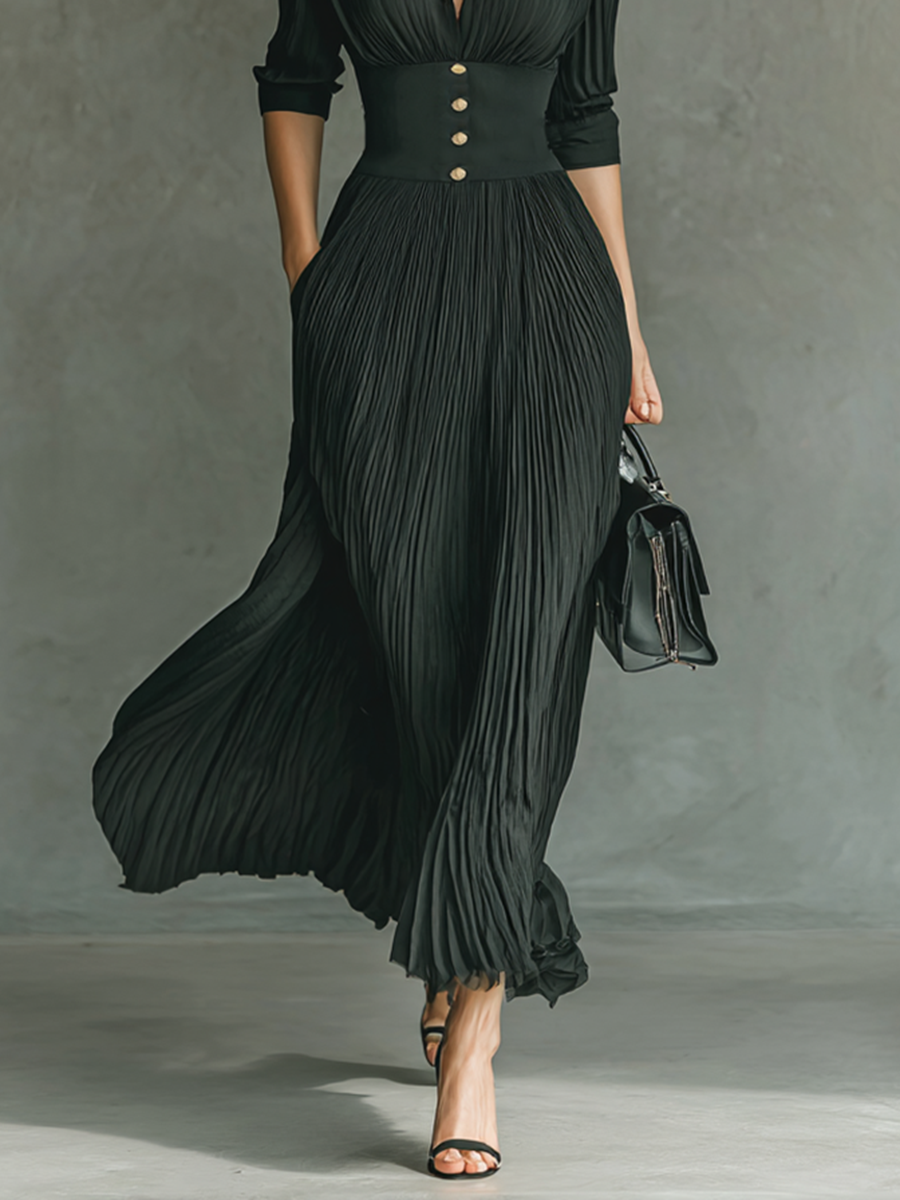 Valérie™ — Vestido plisado elegante con cintura estructurada