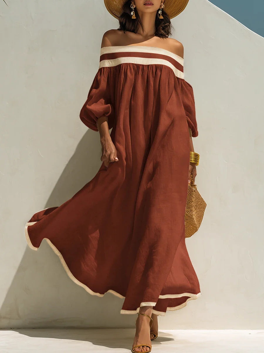 Isabel | Vestido maxi sin hombros y de corte holgado