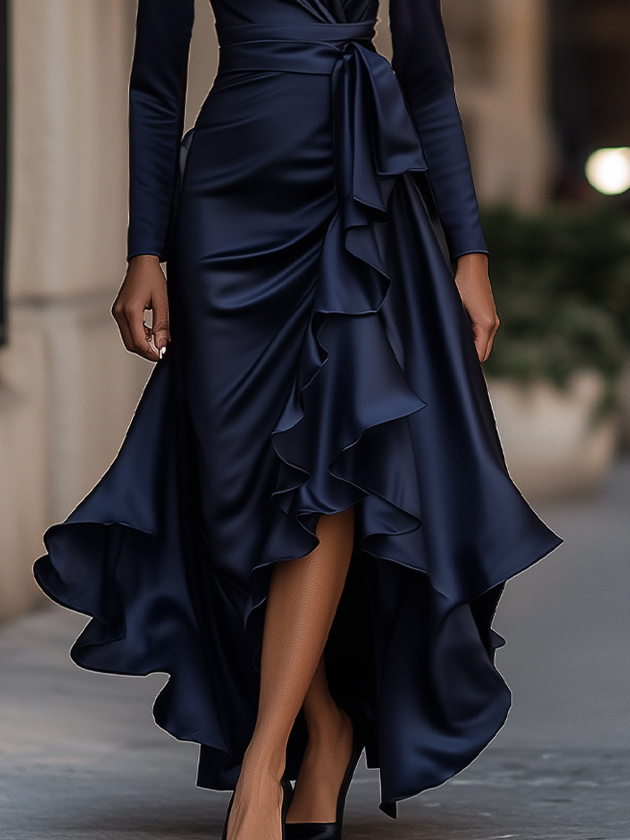 Mathilde™ — Vestido cruzado satinado elegancia atemporal