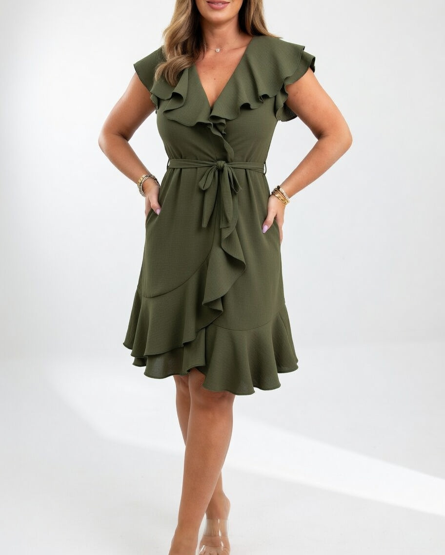 Célyane™ — Vestido cruzado negro fluido femenino