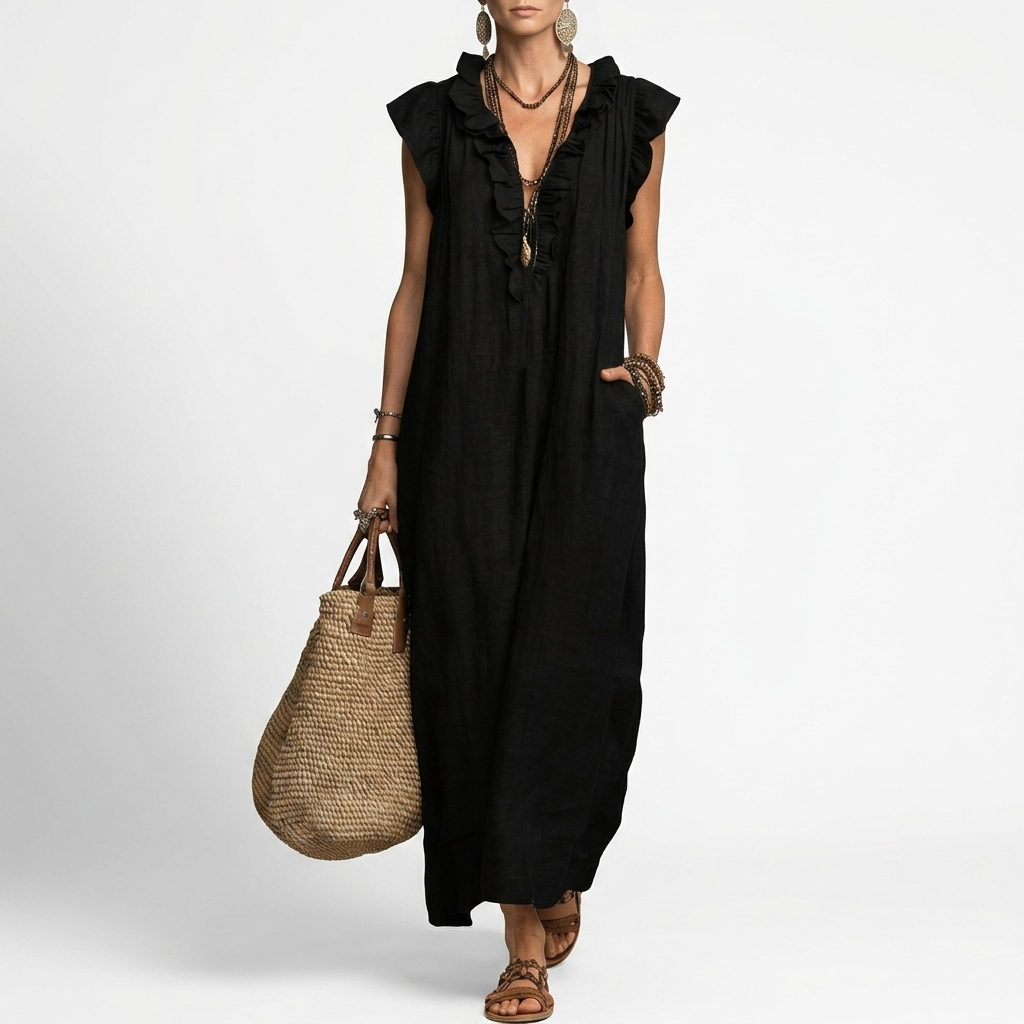 Terrale™ — Vestido maxi boho con bolsillos elegancia natural