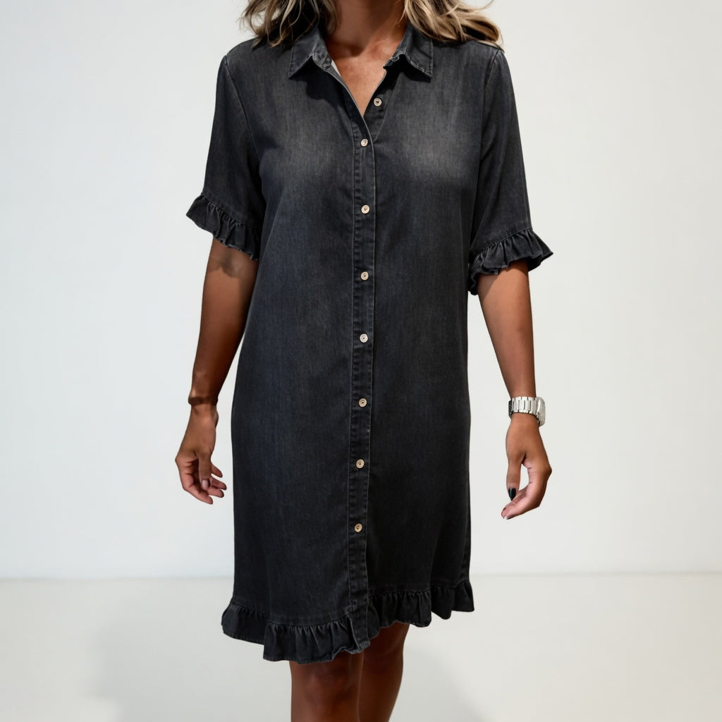 Rozenn™ — Vestido camisero denim con volantes encanto informal
