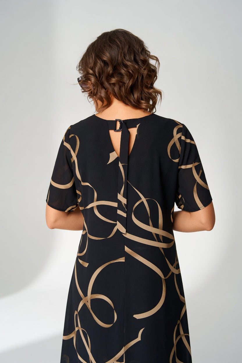Edmée™ – Vestido fluido gráfico, elegancia con carácter