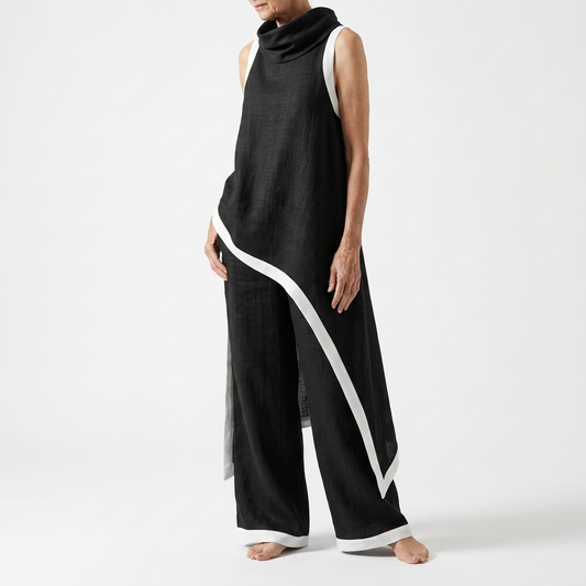 Angélique™ — Vestido largo bicolor ribete en contraste elegancia minimalista