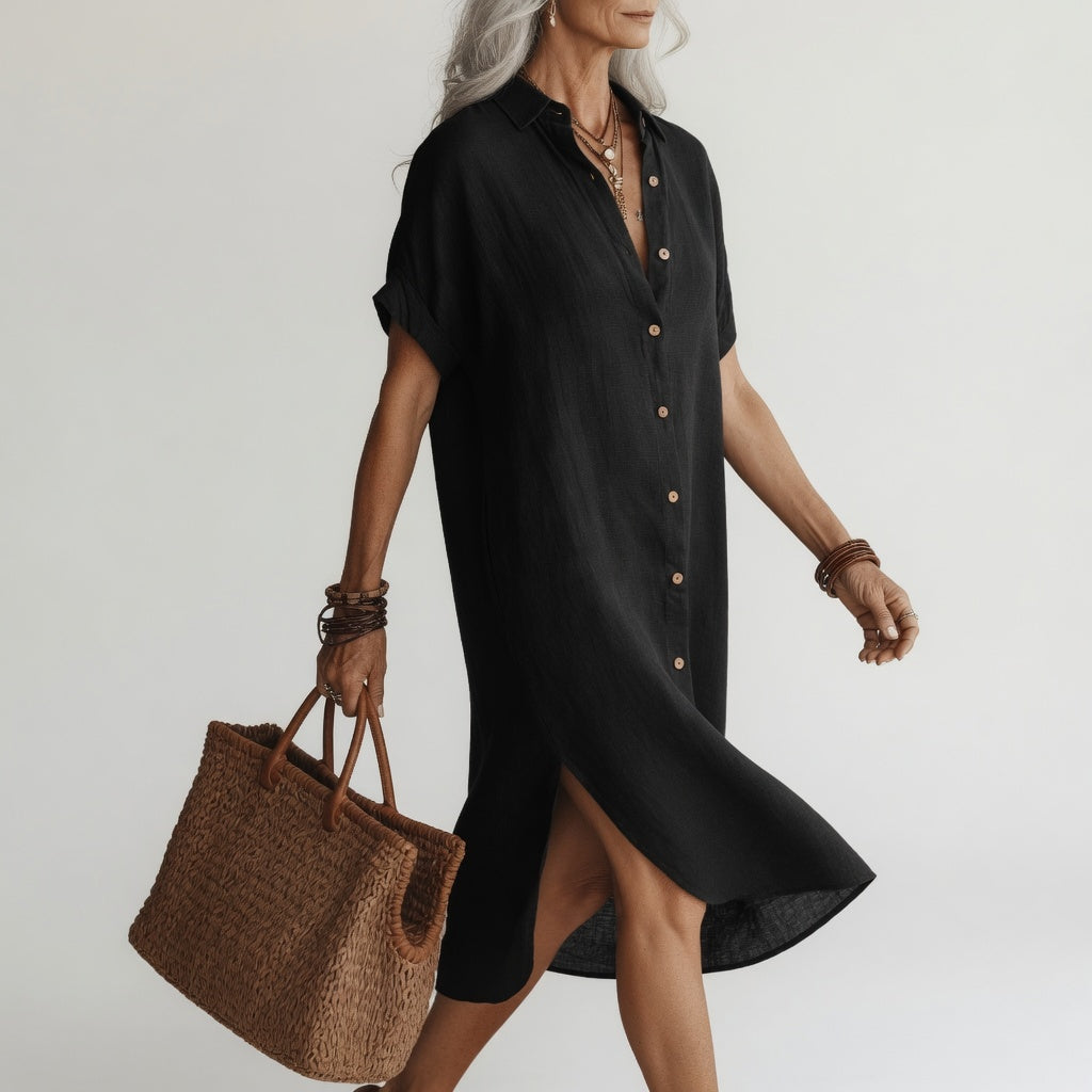 Évanélie™ — Vestido camisero midi premium transpirable aire parisino