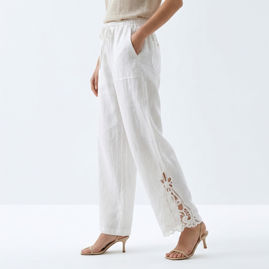 Perrine™ — Pantalón amplio cropped con bajo de encaje, elegancia urbana estival