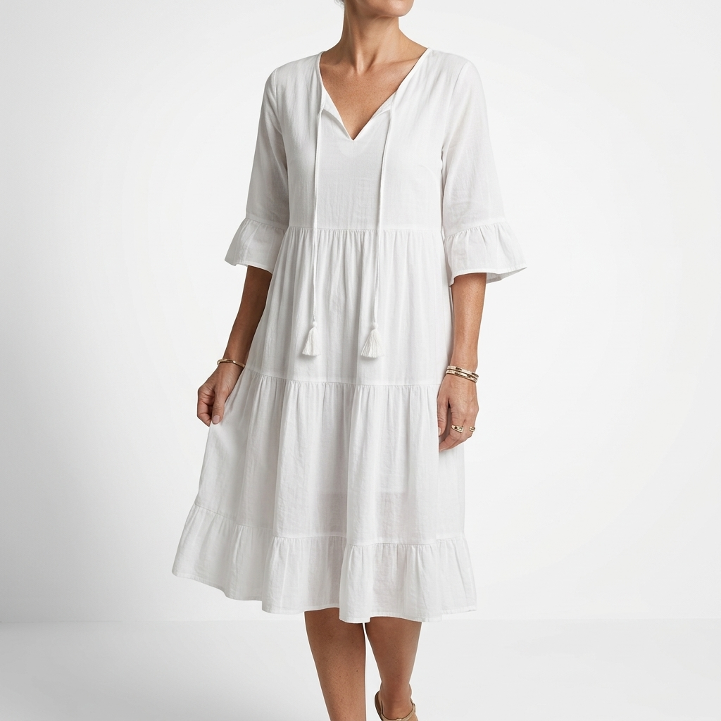 Côtelune™ — Vestido fruncido cuello V mangas con volantes