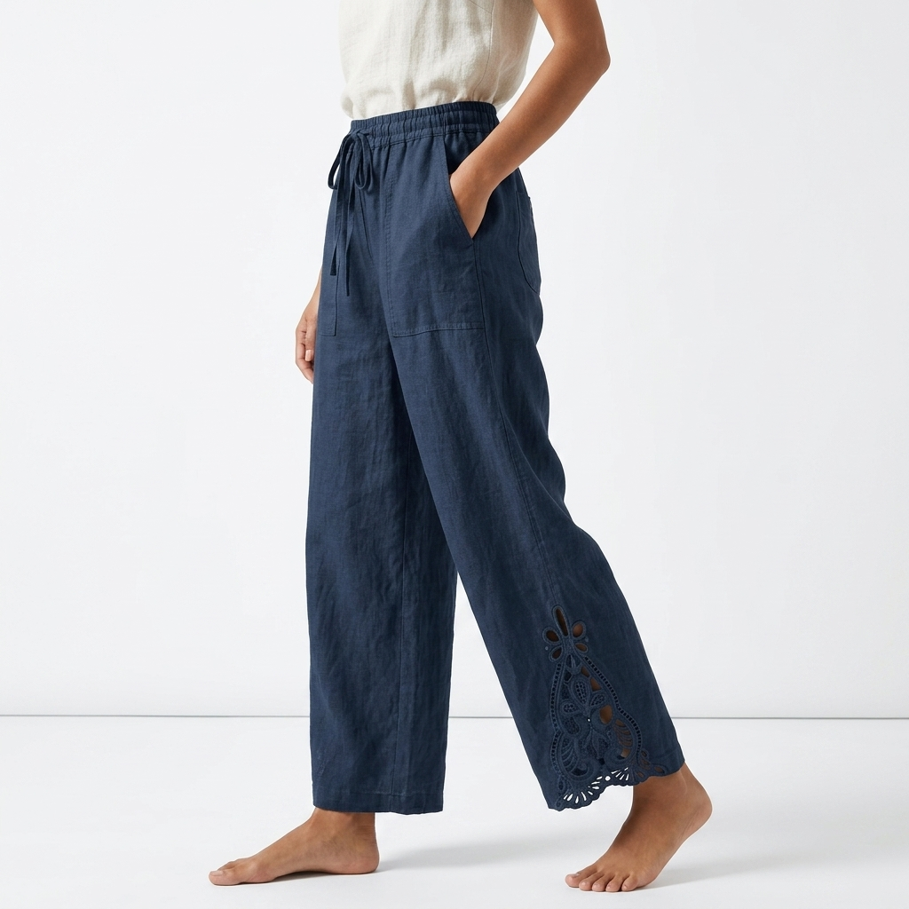 Perrine™ — Pantalón amplio cropped con bajo de encaje, elegancia urbana estival