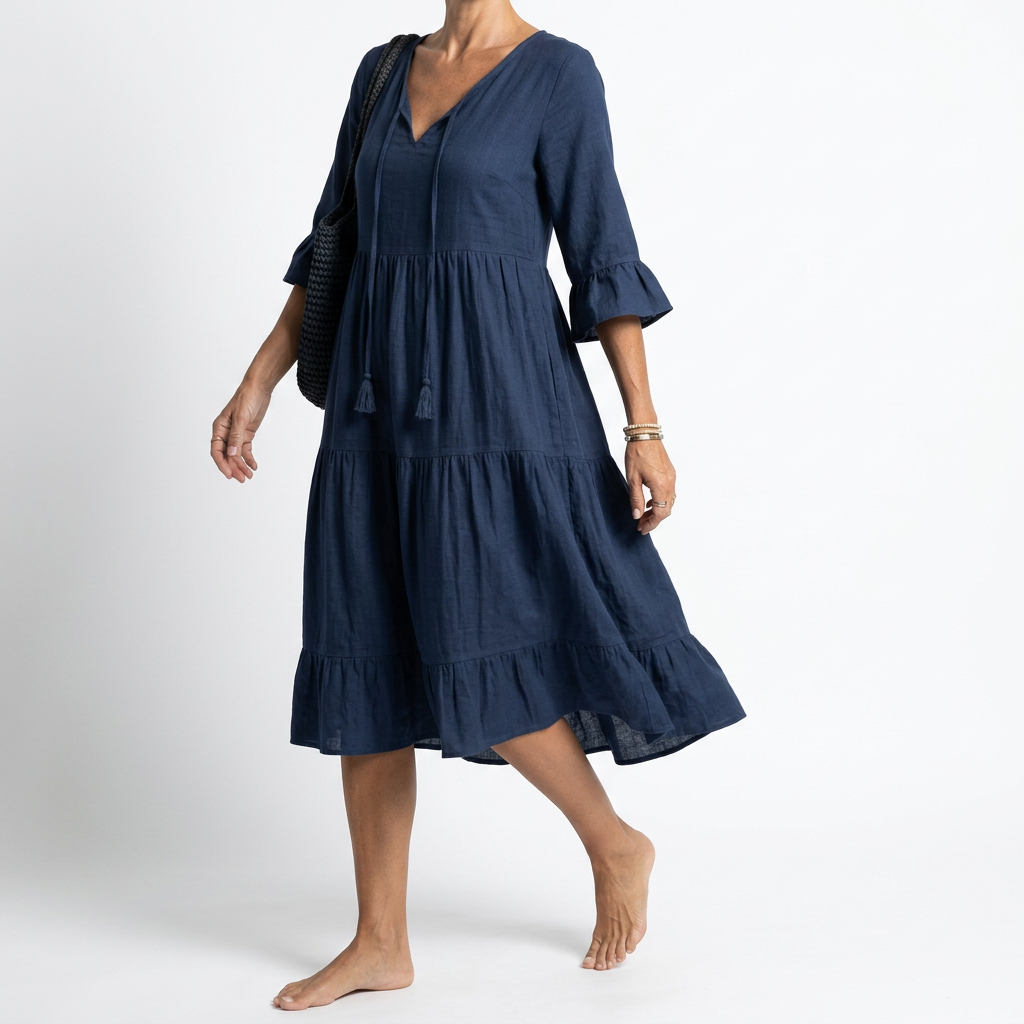 Côtelune™ — Vestido fruncido cuello V mangas con volantes