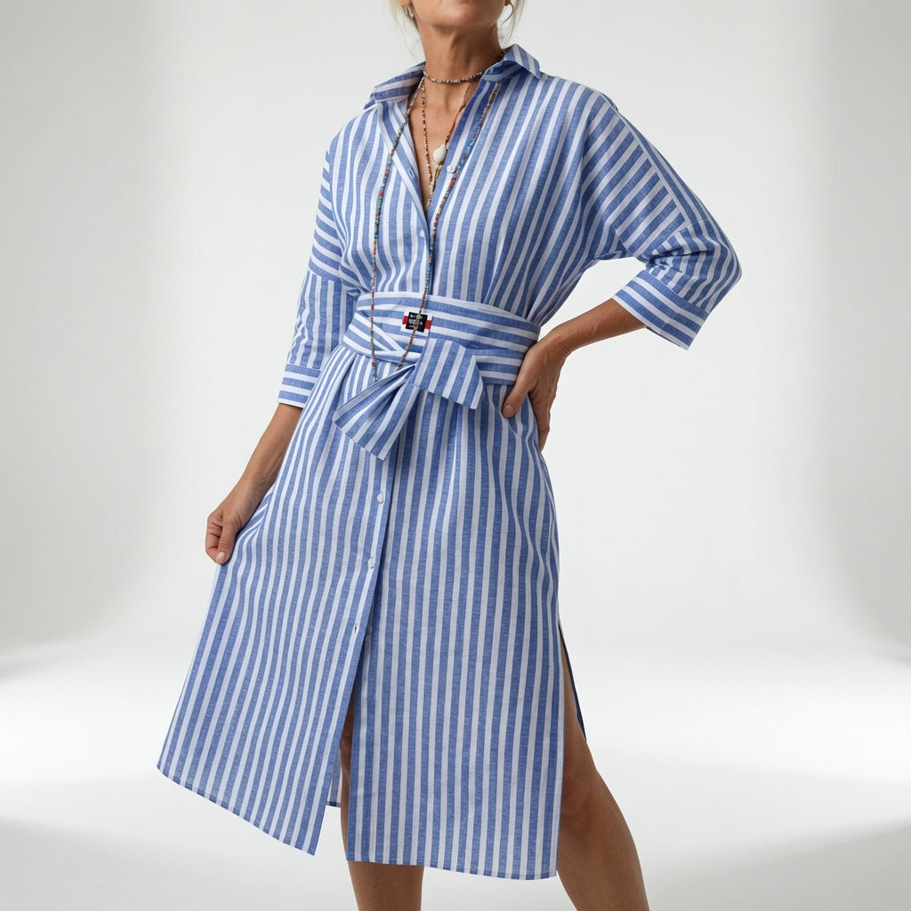 Linévora™ — Vestido camisero a rayas elegancia veraniega