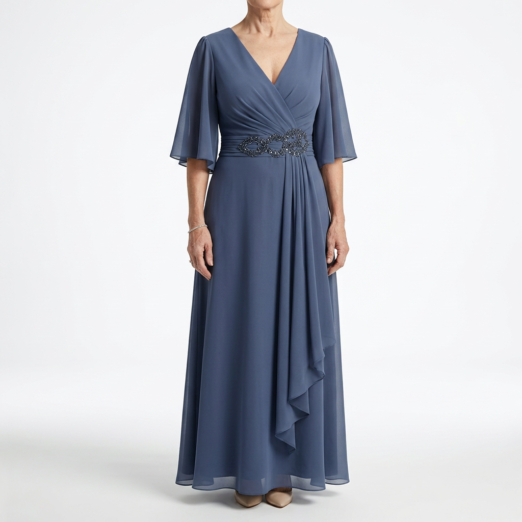 Éloïsine™ — Vestido cruzado largo mangas mariposa elegancia suave