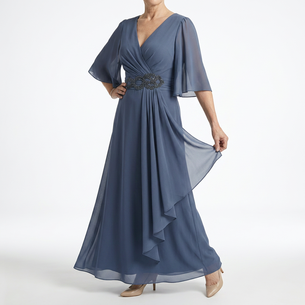Éloïsine™ — Vestido cruzado largo mangas mariposa elegancia suave