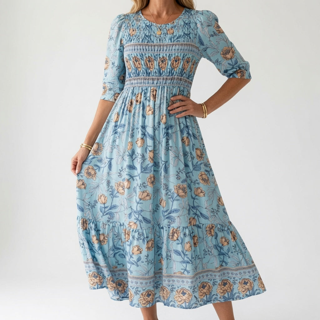 Santorine™ — Vestido maxi floreado cuello V fluido