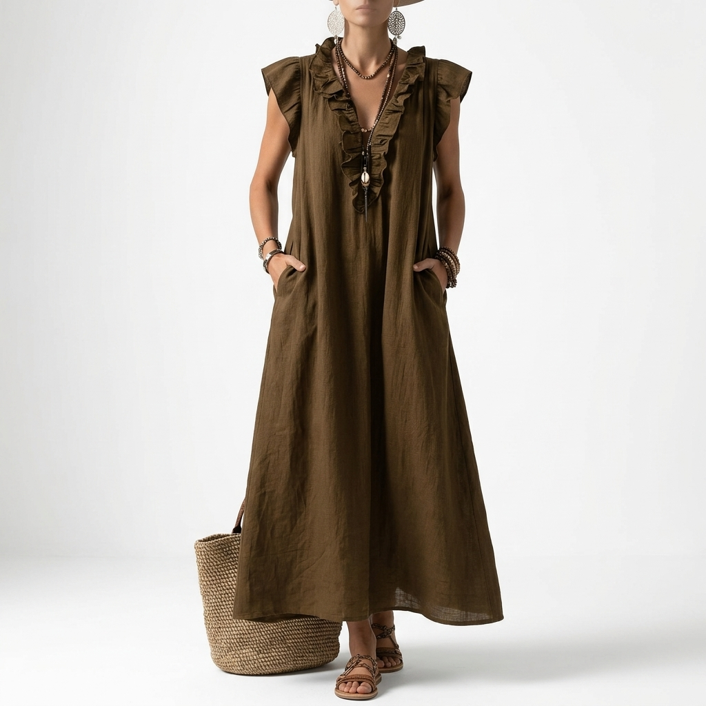 Terrale™ — Vestido maxi boho con bolsillos elegancia natural