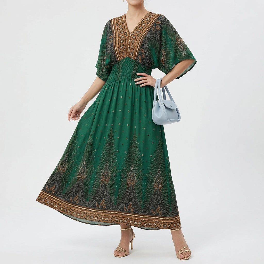 Orientale™ — Vestido maxi estampado étnico boho elegante