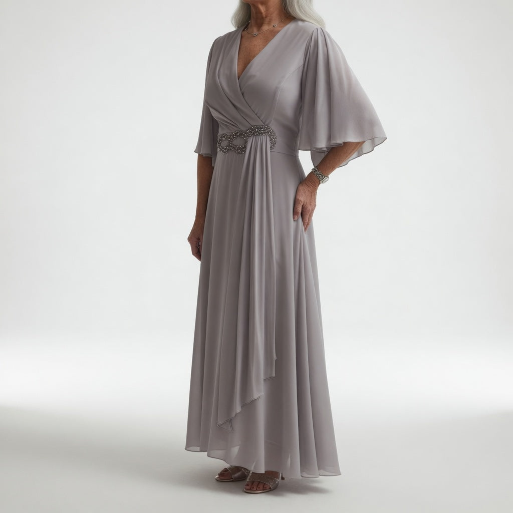 Éloïsine™ — Vestido cruzado largo mangas mariposa elegancia suave