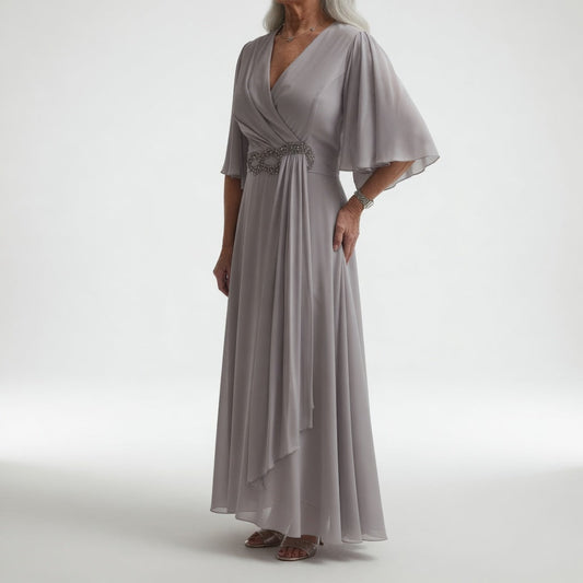 Éloïsine™ — Vestido cruzado largo mangas mariposa elegancia suave