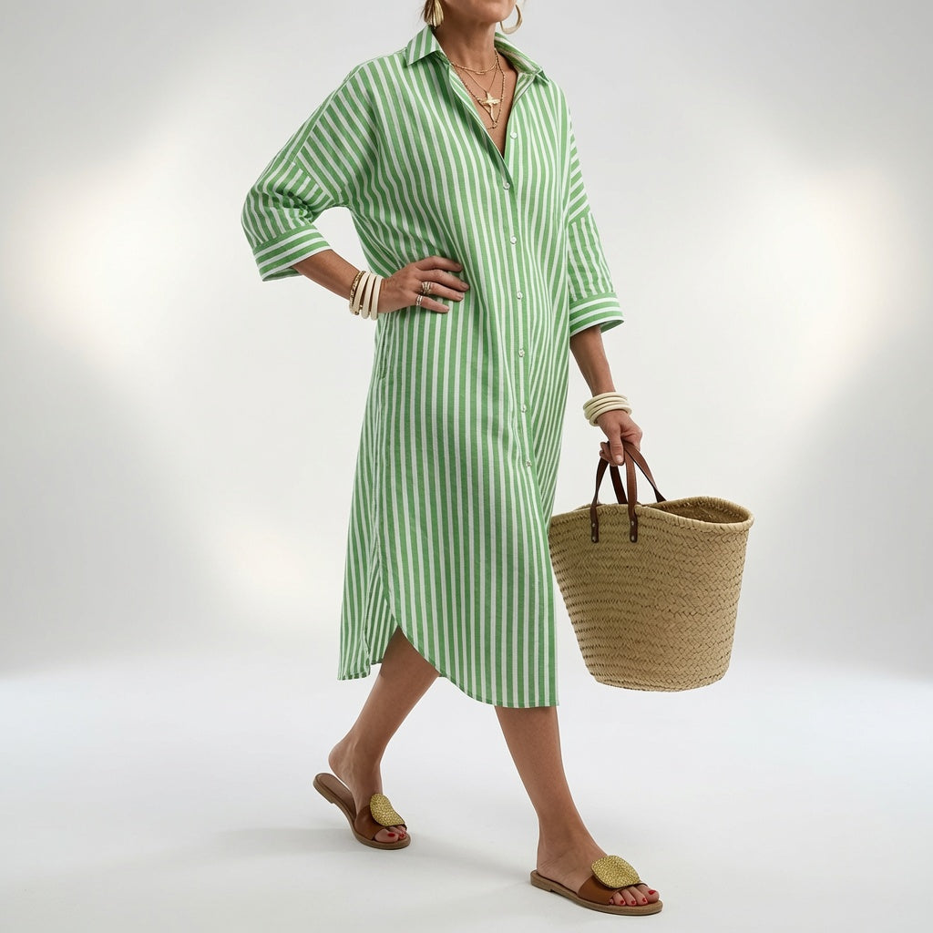 Linévora™ — Vestido camisero a rayas elegancia veraniega