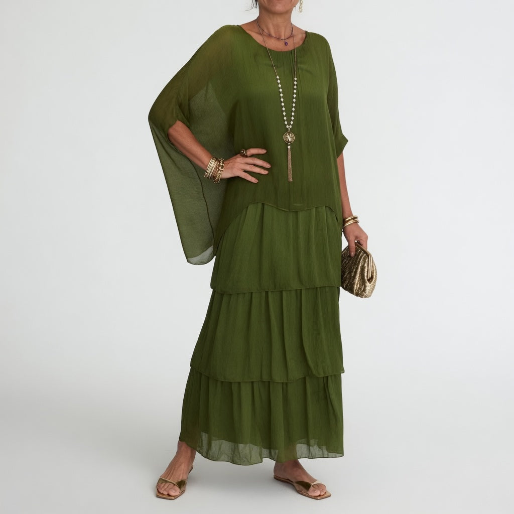 Émeline™ — Vestido maxi fluido con volantes boho