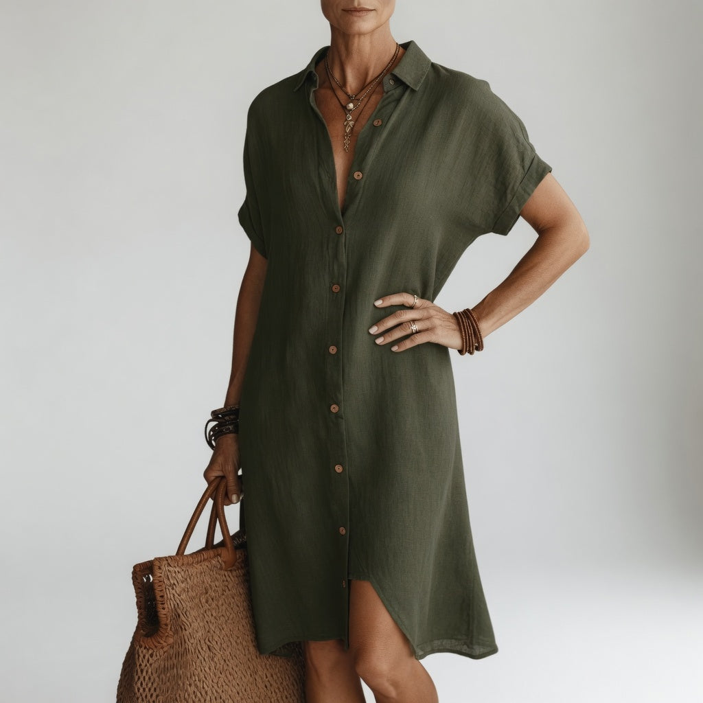 Évanélie™ — Vestido camisero midi premium transpirable aire parisino