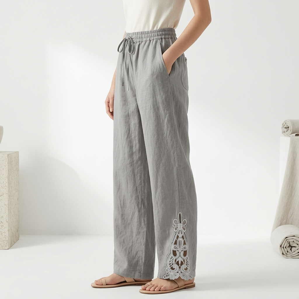 Perrine™ — Pantalón amplio cropped con bajo de encaje, elegancia urbana estival