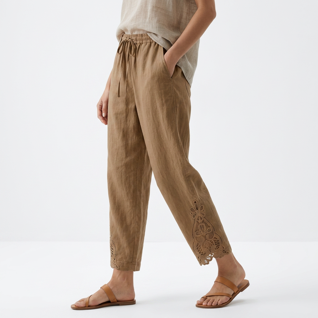 Perrine™ — Pantalón amplio cropped con bajo de encaje, elegancia urbana estival