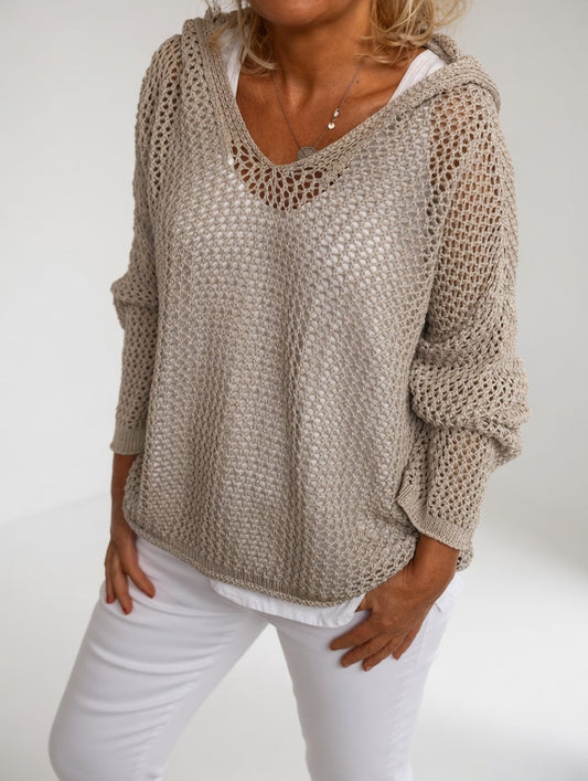 Évarielle™ — Pull maille ajourée col décontracté