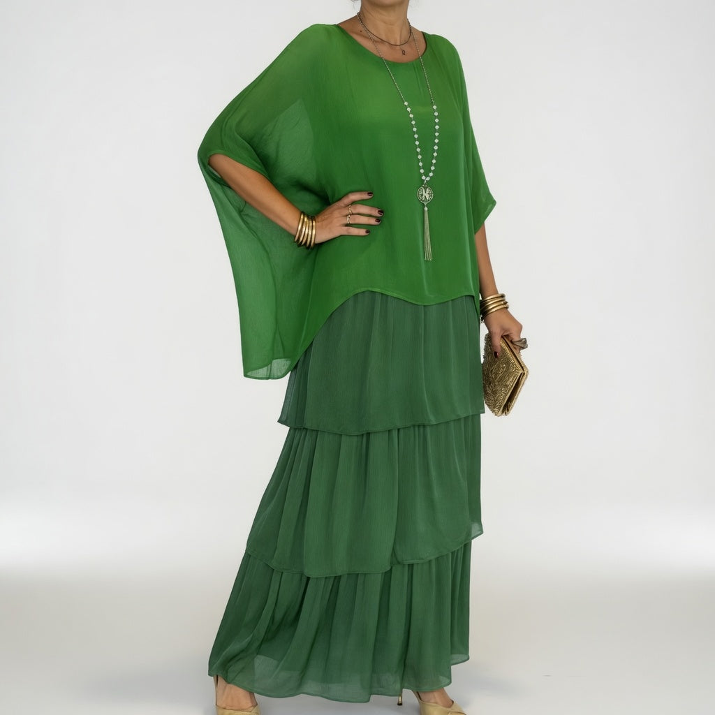 Émeline™ — Vestido maxi fluido con volantes boho