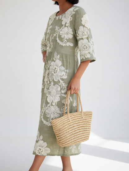 Florésia™ — Vestido midi floral fluido elegante